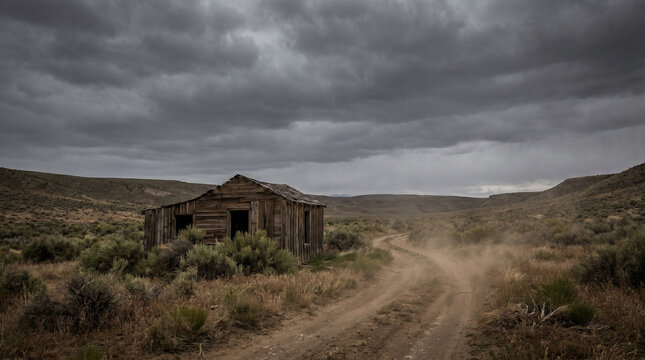 Abandoned house on a deserted dirt road.