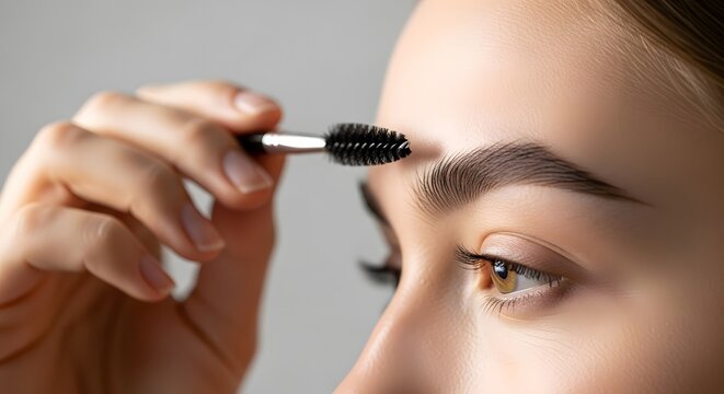 Woman Grooming Her Eyebrows Using Professional Spoolie Brush Tool