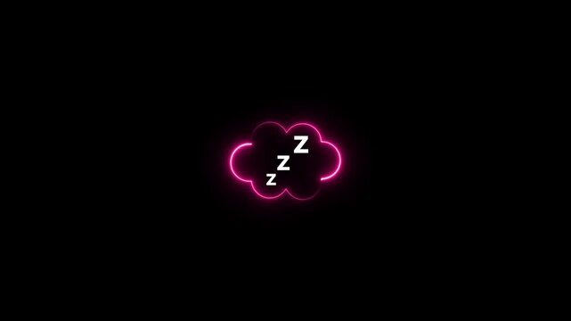 Neon zzz sleeping cloud animation 3 d glowing pink clouds isolated on black background sleep or dream concepts nighttime calming relaxing animation