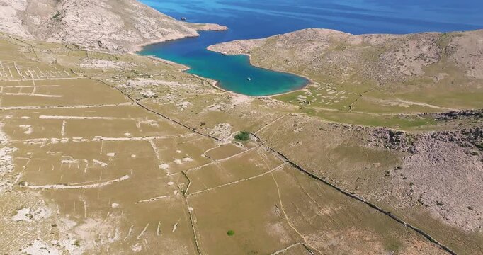 Aerial view of Mala Luka beach near Ba&scaron;ka, Krk Island, Croatia
