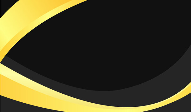 Bold golden curves dance across deep black background for copy space. Modern sleek design evokes speed, innovation, or luxury. Perfect for fashion, business, or fashion branding