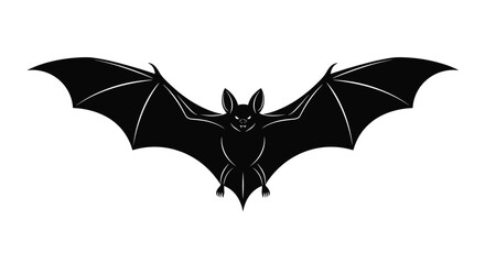 Fototapeta premium Black silhouette of a bat with spread wings and a detailed face, ideal for Halloween decorations and spooky graphic design works.