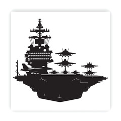 Aircraft Carrier Icon – Military Navy Ship Silhouette, © Shilpi
