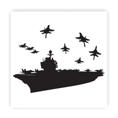 Warship with Fighter Jets Icon – Navy Military Illustration, © Shilpi