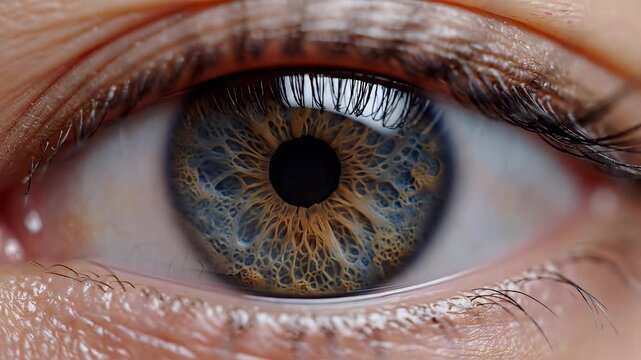 Closeup of a human eye highlighting geometric patterns and contemporary art