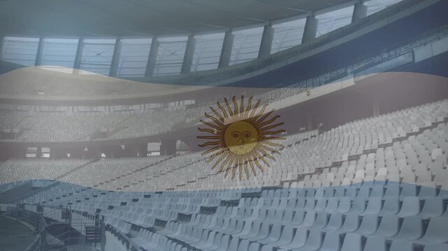 On start flag overlay and sun emblem fading, rippling, rotating over stands to show nation