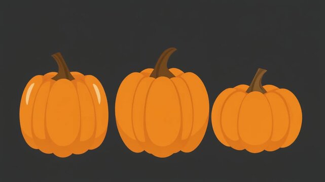Three orange pumpkins in a row on dark setting