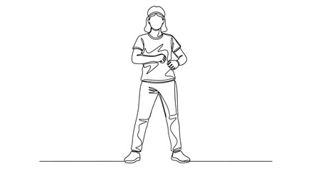 Obraz premium One Line Drawing of a Young Woman Dancing, Energetic Movement, Casual Style