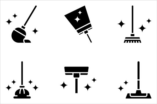 mop icon set. Cleaning symbol on white background