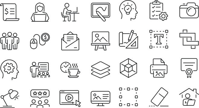 Graphic Design icon set with editable stroke. Graphic design thin line icon collection. Vector illustration