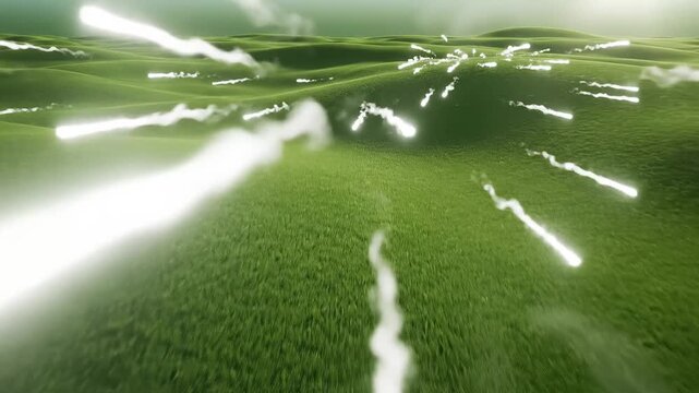 Green rolling hills with glowing streaks emphasizing environmental sustainability and eco-tourism