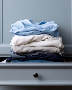 Overfilled wardrobe drawer with wrinkled clothes, messy lifestyle scene, home organization problem concept