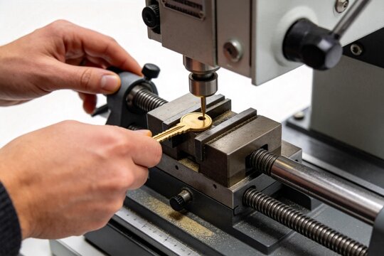 Person operating key cutting machine