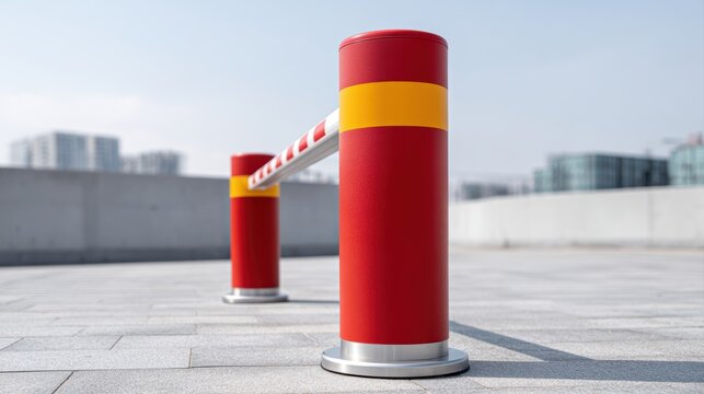 Parking barrier lifting at entrance checkpoint showing automated access control and urban security system