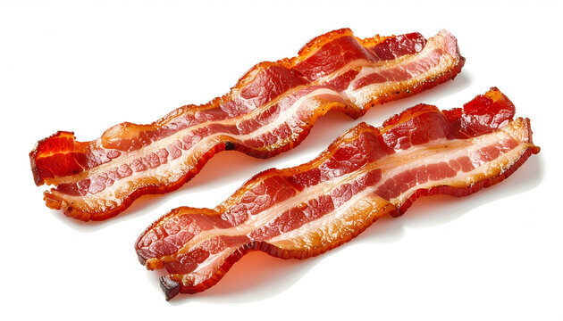 Crispy Fried Bacon Strips on a White Background.