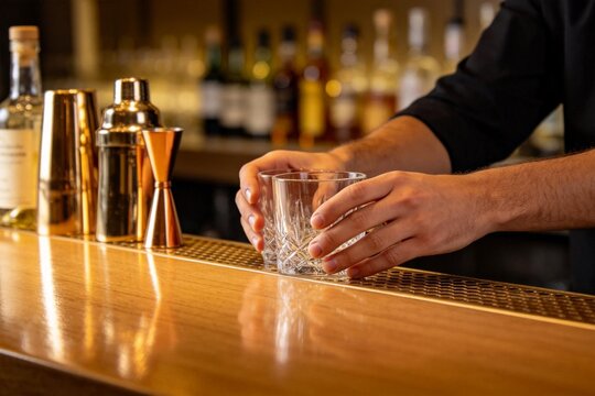 Barman placing glass on counter