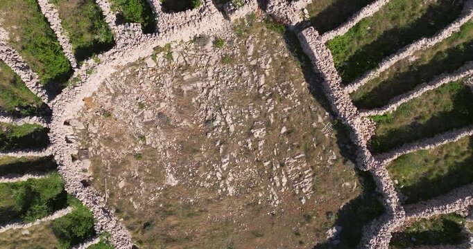 Aerial view of mrgari dry stone walls near Ba&scaron;ka, Krk Island, Croatia