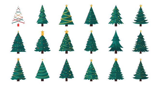 Collection of fifteen diverse christmas trees with festive decorations holiday winter