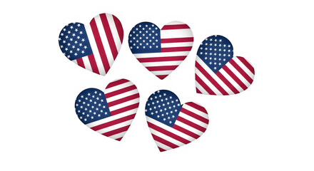 Obraz premium Usa independence day hearts patriotic american flags isolated on transparent background