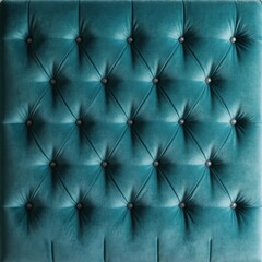 Fototapeta premium Teal tufted upholstery texture with diamond pattern. Fabric surface with buttons creates elegant luxury detail. Perfect for interior decor background design.