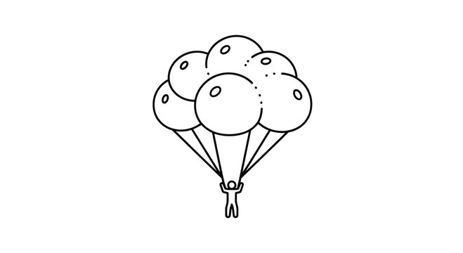 Person flying with balloons, concept of freedom, adventure, and escape