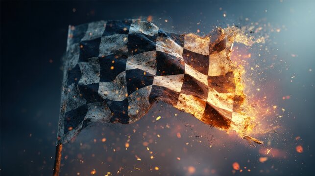 Fiery checkered flag symbol of competition and victory illustration