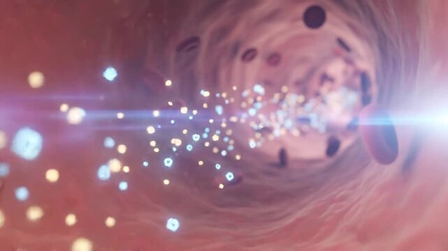 Thyroid hormone t3 and t4 circulate blood supporting endocrine health with essential functions and precise balance shown medical test visualization of hormone molecules inside blood vessel circulation
