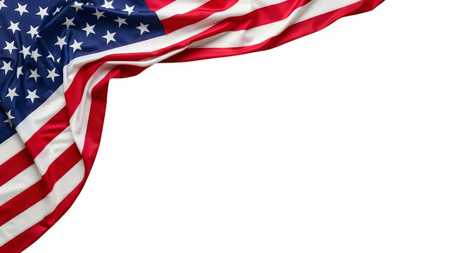 Usa independence day waving american flag corner isolated on transparent background