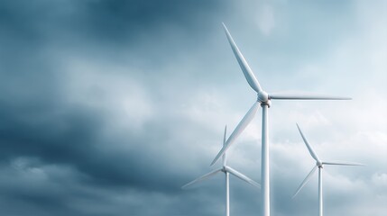 Fototapeta premium Green energy wind turbine landscape clean sky background