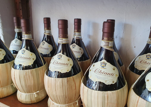 fiasco bottle of Chianti red wine in Florence