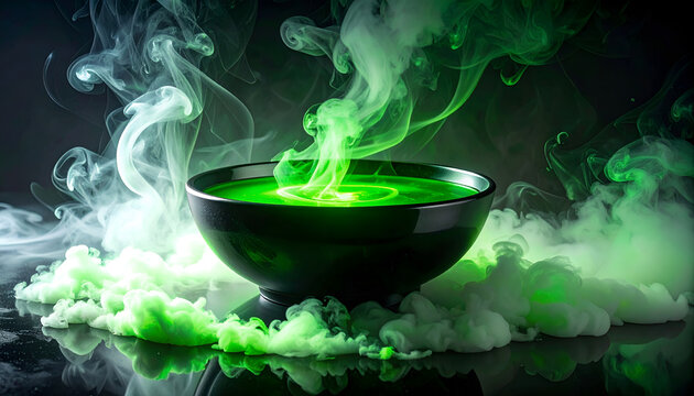 Mysterious Green Potion Bubbling with Eerie Smoke.