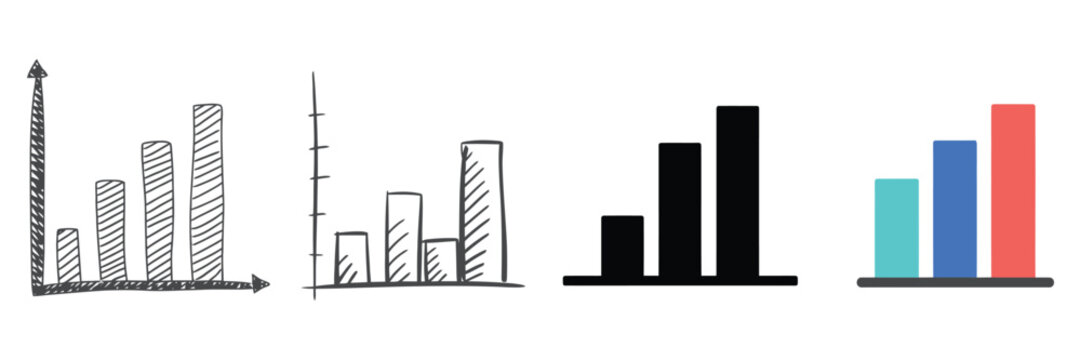 Bar graph icon, data visualization graphics, sketch outline silhouette colorful styles, analytics chart concept, vector illustration