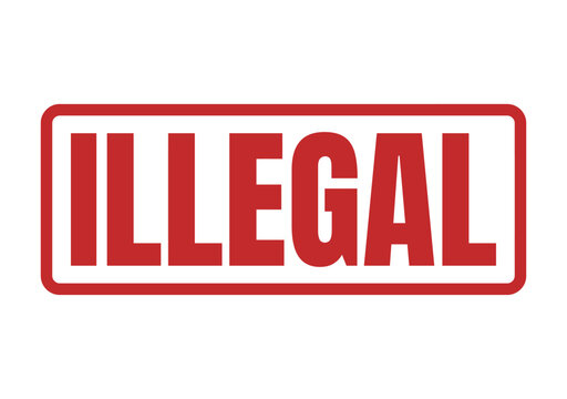 Official red illegal stamp print isolated on a white surface symbolizing prohibited actions and noncompliance
