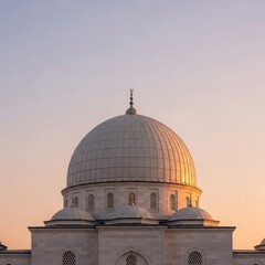 Obraz premium Mosque dome and base, isolated, with sunset background