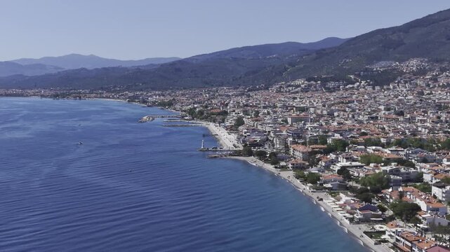 Aerial Drone View of Altinoluk Coast in Balikesir, Aegean Sea and Kaz Mountains Landscape Turkey