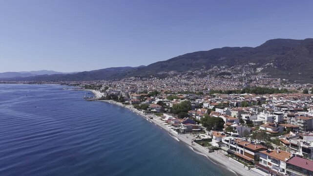 Aerial Drone View of Altinoluk Coast in Balikesir, Aegean Sea and Kaz Mountains Landscape Turkey