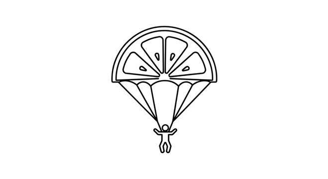 Creative illustration of a person parachuting with a slice of orange as a parachute