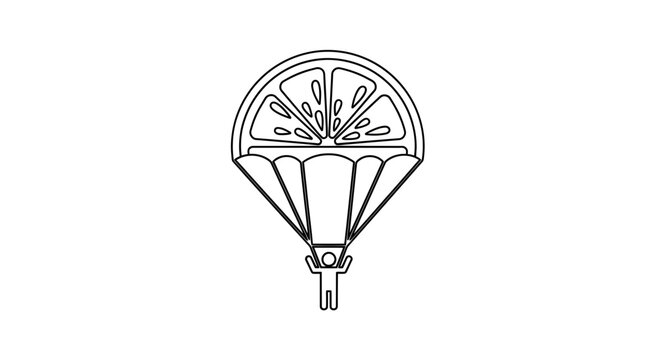 Creative illustration of a person skydiving with a slice of orange as a parachute