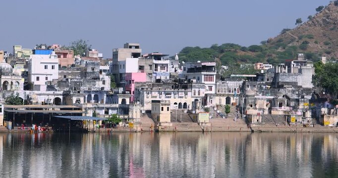 Holy city of Pushkar and sacred lake in Rajasthan India