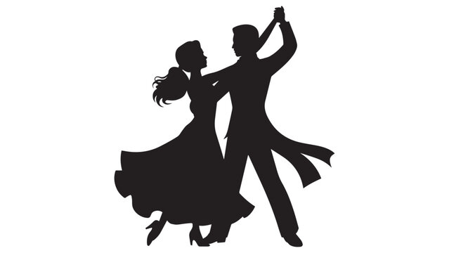 Elegant silhouettes of a male and female partner performing a graceful ballroom dance for wedding and event themes