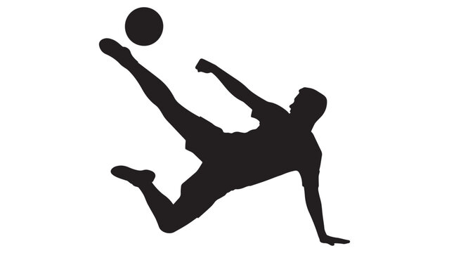 High-energy silhouette of a soccer player performing a bicycle kick for football sports
