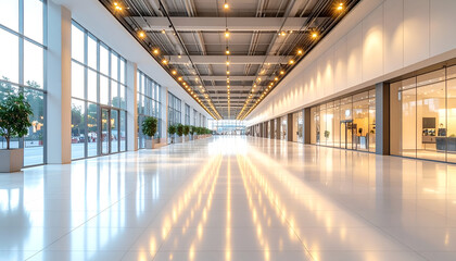 Obraz premium Modern Shopping Mall Interior with Bright Lights and Glass Facades.