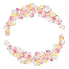 Fototapeta premium Floral border with pink, white, and yellow petals, incomplete lei