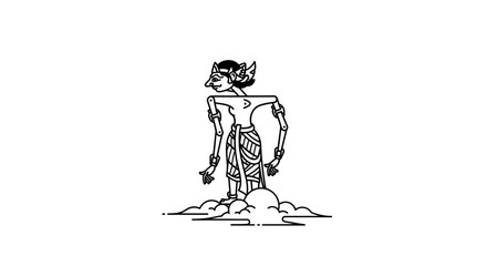 Obraz premium Traditional Indonesian Wayang Kulit Shadow Puppet Character in Line Art Style
