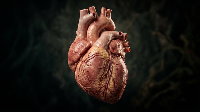 Anatomical human heart with visible veins.