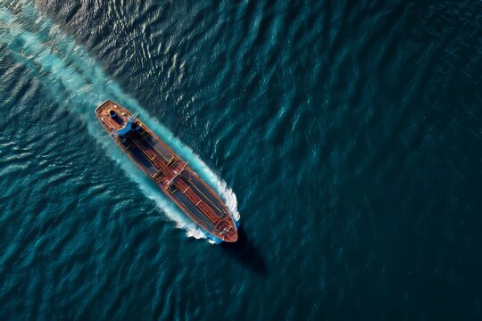 Cargo ship navigating calm waters ocean scene aerial view maritime transport experience