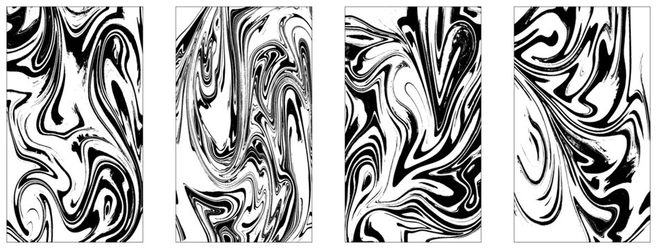Collection of 4 ebru liquid marble.