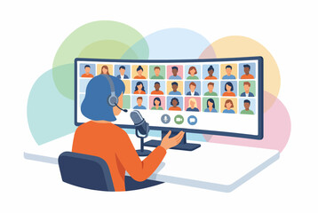 Professional Remote Worker Leading a Large Digital Video Conference © nana