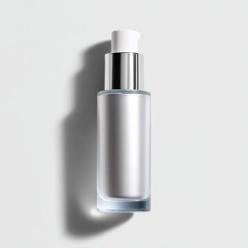 Minimal white background with single skincare bottle centered, soft shadow, commercial stock photography, high CTR advertising style