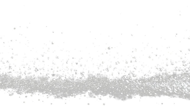 Splashes of water droplets on a transparent background showing motion and impact from different angles